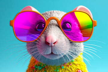 Wall Mural - cartoon colorful rat with sunglasses on isolated background. created with generative ai