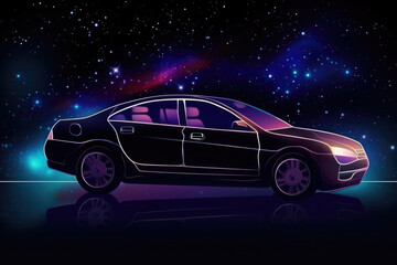 Wall Mural - futuristic digital car in cyberspace background. vehicle in space for futuristic travel. created wit