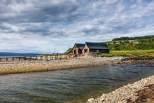 The 19th Century Boathouse On The Shore Of The Dougarie Estate On The West Coast Of The Isle Of Arran, Scotland.