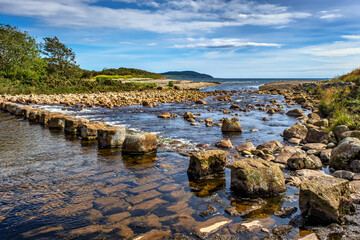 Stepping stones near the Dougarie Estate Boathouse on the Isle of Arran, Scotland.
