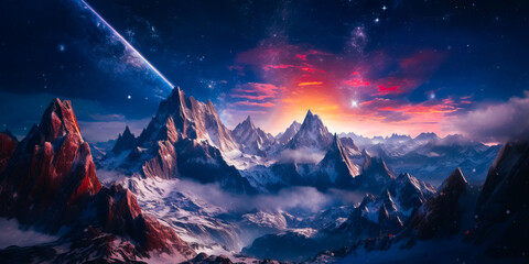 Wall Mural - Space fantasy, astral mountain constellation