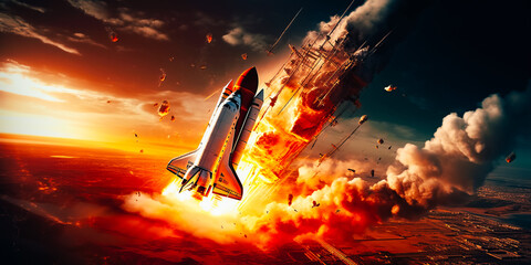 Wall Mural - Space shuttles launched from the Earth (1)