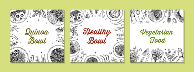 Wall Mural - Cereal bowl background. Hand drawn vector illustration in sketch style. Restaurant menu design