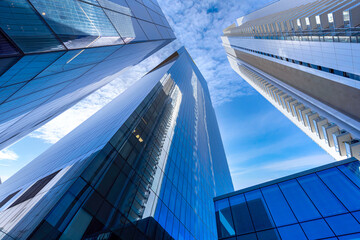 Israel, Tel Aviv financial business district skyline with shopping malls and high tech offices.