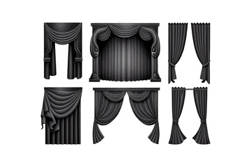 Different black curtains realistic. Vector illustration desing.