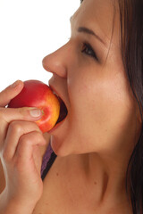 Poster - attractive woman with apple on white background