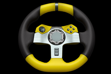 Poster - Realistic leather steering wheel isolated on a black background.