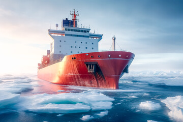 nuclear icebreaker ship in the arctic ocean, photorealistic, made with Generative AI