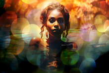  Fantasy Painting Of Beautiful Young Black Woman At Desert Spa In Extravagant Flamboyant Art Nouveau Style With Lens Flare