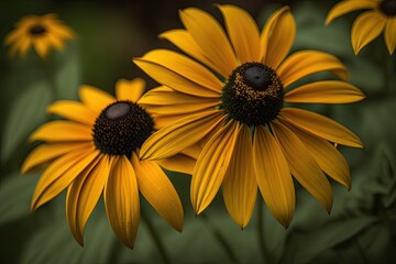 Canvas Print - vibrant yellow flower field against a lush green background. Generative AI