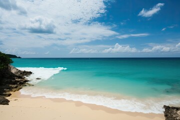 Wall Mural - wave crashing onto a sandy beach. generative ai