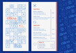 Restaurant menu design template, with food icons and geometric elements.