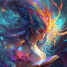 Colorful Dragon Queen Knowledge And Creativity. Generative AI
