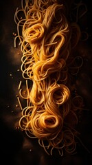 Wall Mural - Delicious Spaghetti Pasta Photorealistic Vertical Background. Italian Cousine Traditional Meal. Ai Generated Lifelike Background with Delicious Carb-loading Spaghetti Pasta. Generative AI