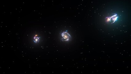 Wall Mural - Journey from darkest depths of outer space, accelerating at superluminal speeds towards a distant galaxies. Deep Space Exploration. Celestial eternity of the universe. 4K 3D abstract animation