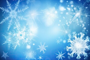 Sticker - wintry blue background with delicate white snowflakes falling Generative AI