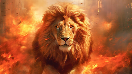 Poster - Lion of Judah, exuding strength and power. Christian conceptual illustration. AI generated image