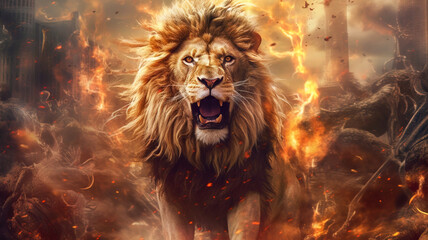 lion of judah, exuding strength and power. christian conceptual illustration. ai generated image