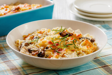 Canvas Print - tasty Chicken Mushroom Rice Casserole, top view