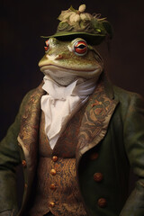 Generative AI. Frog elegantly dressed, Victorian