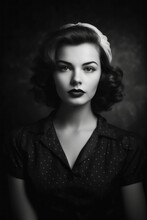 Black And White Portrait Of A Woman From The 50s. Generative AI