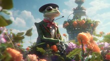 Gentleman Frog In The Style Of Floral Surrealism