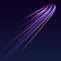 Poster - Abstract long exposure dynamic speed light trails background. Generative ai. Abstract neon motion glowing wavy lines. Futuristic technology concept. Vector illustration	