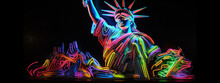 Statue, Neon, Graffiti, Liberty, Us, Usa, Freedom, Sculpture, Justice, Law, Art, Woman, Antique, Sword, Vintage, Symbol, Bronze, Ancient, Illustration, Skull, Vector, Tattoo, Liberty Generative, Ai