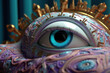 A close up of a statue of an eye. Generative AI. REM, rapid eye movement sleep illustration.