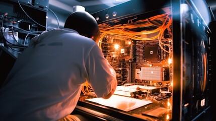 computer technician repairing a computer. generative ai