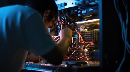 computer technician repairing a computer. generative ai