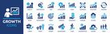 Fototapeta  - Growth icon set. Containing performance, gain, improvement, grow, chart, increase, evolution and development icons. Solid icon collection. Vector illustration.
