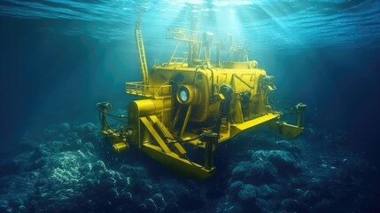 Poster - Deep sea mining or deep seabed mining is the process of retrieving rare earth mineral deposits from the deep ocean seabed floor, Underwater mining, Generative AI