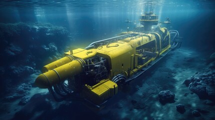 Wall Mural - Deep sea mining or deep seabed mining is the process of retrieving rare earth mineral deposits from the deep ocean seabed floor, Underwater mining, Generative AI