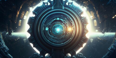 Wall Mural - abstract science fiction style background illustration created using ai generative.