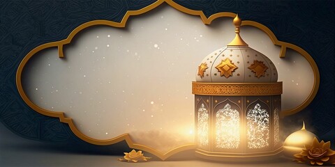 Wall Mural - Islamic background in digital painting style with free space for your words and shining lantern, create with generative AI.