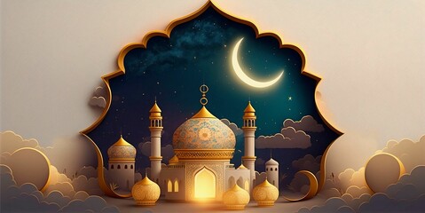 Wall Mural - Elegant Islamic background with magnificent mosque, create with generative AI.