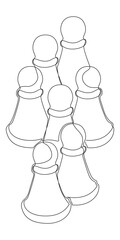 Wall Mural - One continuous line of pawns, chess pieces. Thin Line Pawn Illustration vector concept. Contour Drawing Creative ideas.