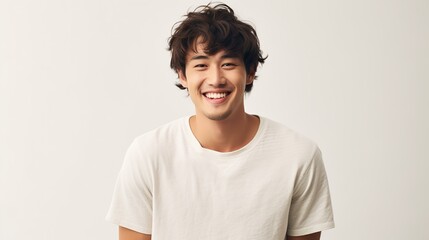 白いシャツを着た笑顔の20代〜40代の男性（アジア人・中国人・日本人・generative ai）