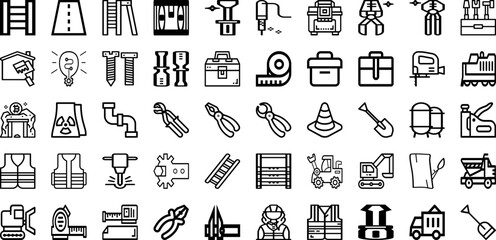  Set Of Construction Icons Collection Isolated Silhouette Solid Icons Including Worker, Business, Project, Industry, Construction, Building, Engineer Infographic Elements Logo Vector Illustration