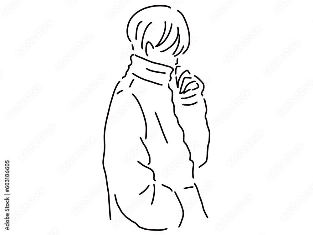 かっこいい男性のシンプルな線画／手描きイラスト素材 Stock Vector