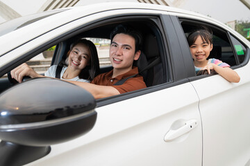 Wall Mural - Image of young Asian family travel