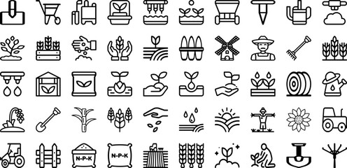  Set Of Farming Icons Collection Isolated Silhouette Solid Icons Including Plant, Farm, Nature, Farming, Field, Green, Agriculture Infographic Elements Logo Vector Illustration