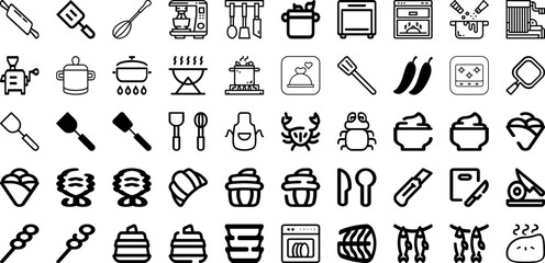 Wall Mural - Set Of Cooking Icons Collection Isolated Silhouette Solid Icons Including Home, Recipe, Kitchen, Cooking, Cook, Food, People Infographic Elements Logo Vector Illustration