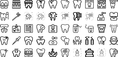  Set Of Dental Icons Collection Isolated Silhouette Solid Icons Including Treatment, Dentist, Medical, Care, Health, Dental, Dentistry Infographic Elements Logo Vector Illustration