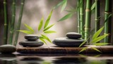 Fototapeta Sypialnia - Spa composition zen stones with bamboo background