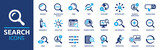 Fototapeta  - Search icon set. Containing magnifying glass, find, research, SEO and investigate icons. Solid icon collection. Vector illustration.