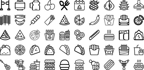 Canvas Print - Set Of Food Icons Collection Isolated Silhouette Solid Icons Including Menu, Restaurant, Vector, Vegetable, Icon, Food, Healthy Infographic Elements Logo Vector Illustration