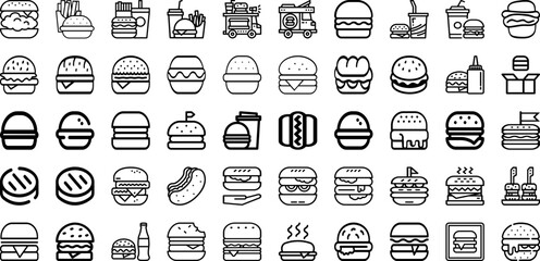 Wall Mural - Set Of Food Icons Collection Isolated Silhouette Solid Icons Including Icon, Menu, Food, Vector, Vegetable, Healthy, Restaurant Infographic Elements Logo Vector Illustration