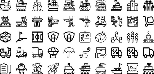  Set Of Ship Icons Collection Isolated Silhouette Solid Icons Including Container, Export, Shipping, Transportation, Transport, Ship, Cargo Infographic Elements Logo Vector Illustration